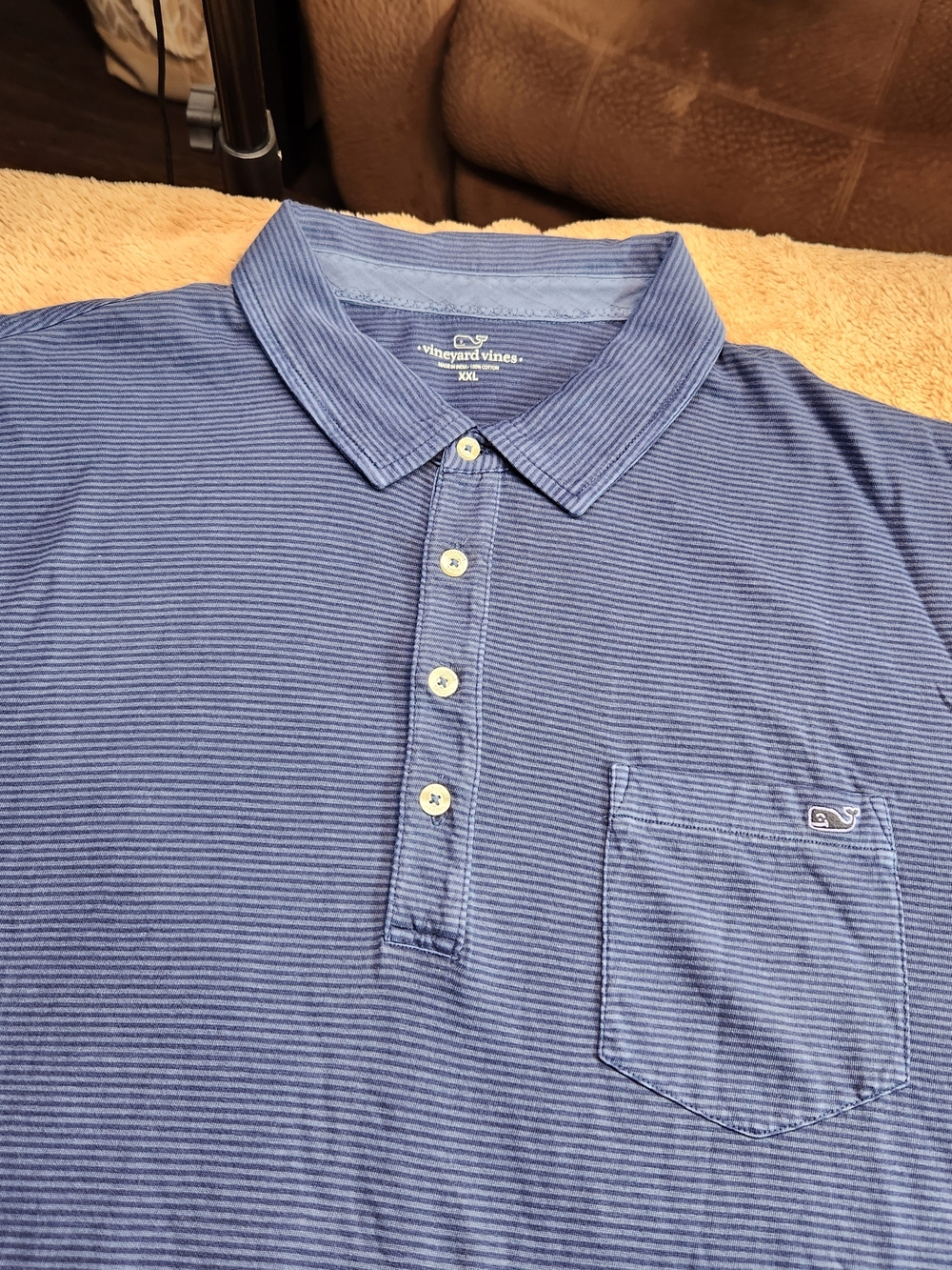 Vineyard Vines Men's Blue Striped Logo Polo In a XXL.
